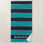 Bold Navy Blue Gold Stripe Muster Strandtuch (Vorderseite)