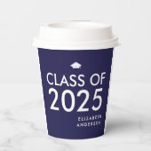 Bold Navy Blue White Personalisiert Graduation Par Pappbecher (Rückseite)
