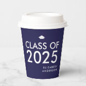 Bold Navy Blue White Personalisiert Graduation Par Pappbecher (Vorderseite)