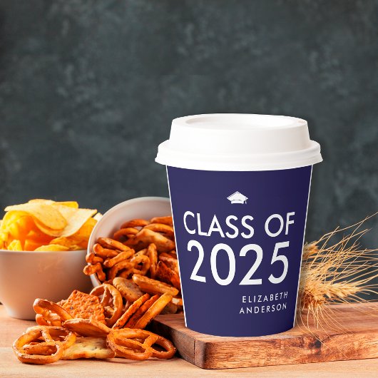 Bold Navy Blue White Personalisiert Graduation Par Pappbecher