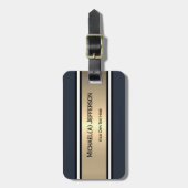 Bold Navy Dark Blue Gold Stripe Black White Accent Gepäckanhänger (Vorderseite vertikal)
