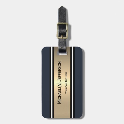 Bold Navy Dark Blue Gold Stripe Black White Accent Gepäckanhänger (Vorderseite vertikal)