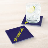 Bold Navy Sleek Bright Yellow Diagonal PICKLEBALL Glasuntersetzer (Schrägansicht)