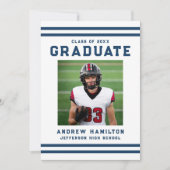 Bold Navy Stripes Athletic Photo Graduation Party Einladung (Vorderseite)