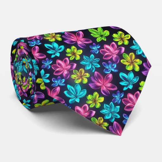 Bold Neon Gradient Floral Pattern Krawatte (Gerollt)