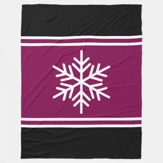 Bold Nordic Snowflake Burgundy Schwarz-weiß Stripe Fleecedecke (Vorderseite)