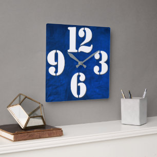 Bold Number Face On Blue Square Wall Clock Quadratische Wanduhr