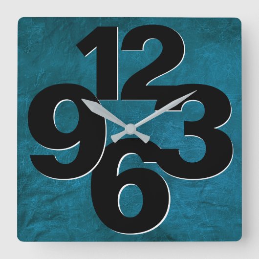 Bold Number Face On Teal Texture Square Wall Clock Quadratische Wanduhr (Vorderseite)