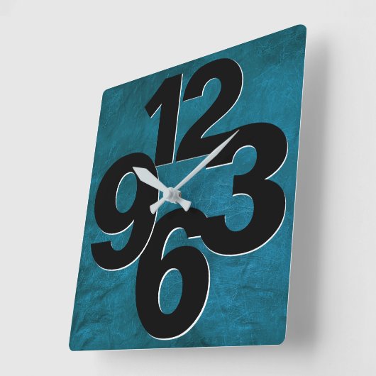 Bold Number Face On Teal Texture Square Wall Clock Quadratische Wanduhr (Winkel)