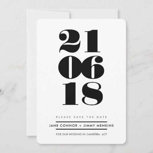 BOLD NUMBER STACK minimal schwarzes Datum speicher Save The Date (Vorderseite)