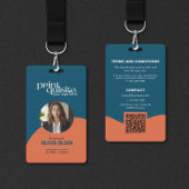 Bold Ocean Blue Orange ID Card - Mitarbeiter QR Co Ausweis