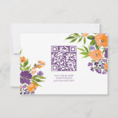 Bold Orange and Purple Floral QR Code Wedding RSVP Karte (Rückseite)