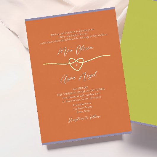 Bold Orange Gold Heart Wedding Folieneinladung