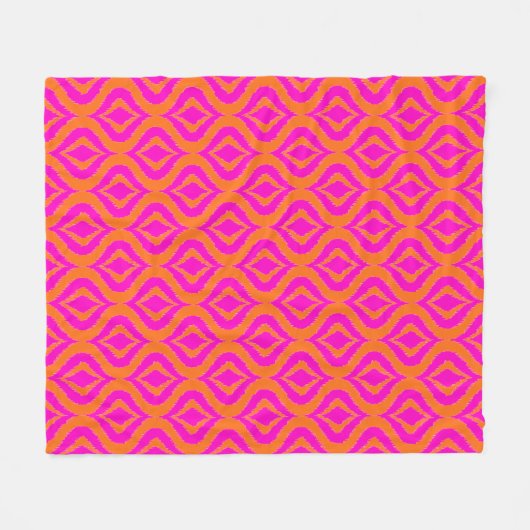 Bold Orange Hot Pink Summer Ikat Ogee Art Muster Fleecedecke (Vorderseite (Horizontal))