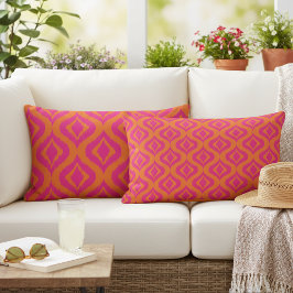 Bold Orange Hot Pink Summer Ikat Ogee Art Muster Kissen Für Draußen