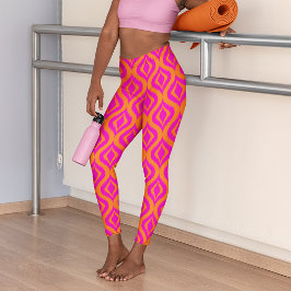 Bold Orange Hot Pink Summer Ikat Ogee Art Muster Leggings