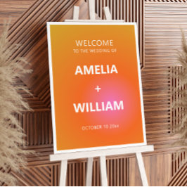 Bold Orange Pink Gradient Wedding Welcome Sign