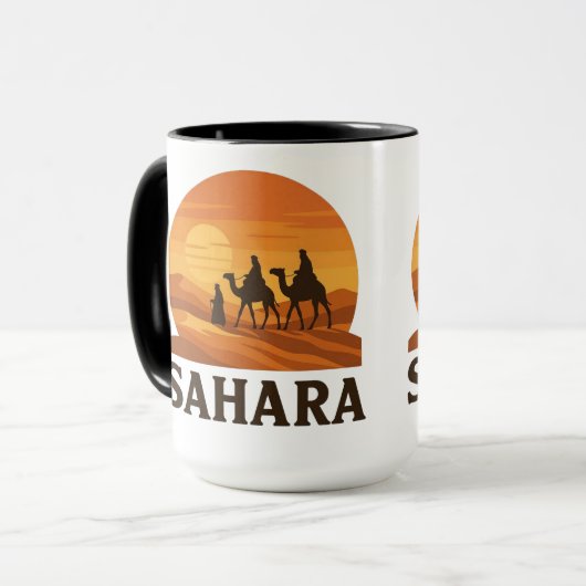 Bold Orange Retro Vector Sahara Sunset Camel Tasse (Vorderseite Links)