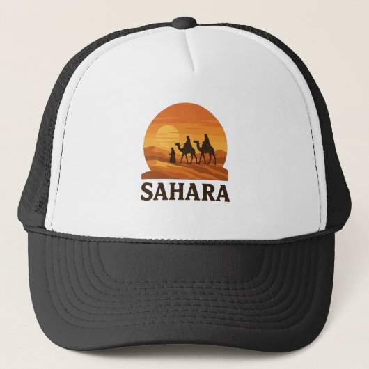 Bold Orange Retro Vector Sahara Sunset Camel Truckerkappe (Vorderseite)