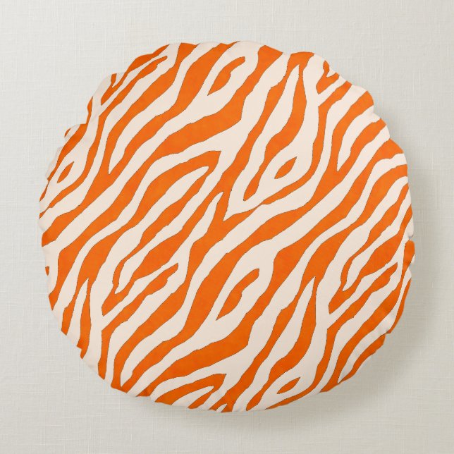 Bold Orange Tiger Stripe Pattern Rundes Kissen (Vorderseite)