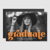 Bold Orange Typography Photo Graduation Magneteinladung (Vorne/Hinten)