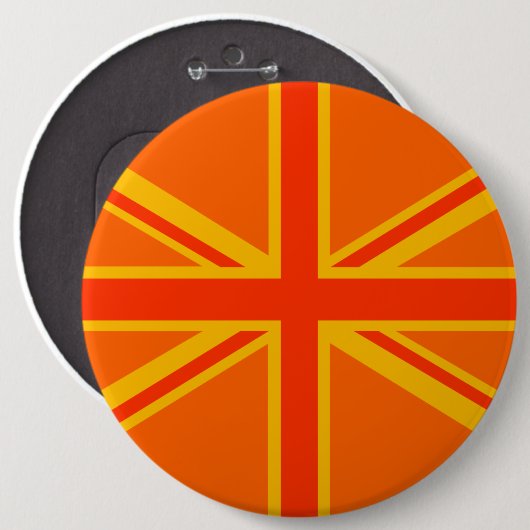 Bold Orange Union Jack British Flag Swag Button (Vorne & Hinten)