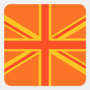 Bold Orange Union Jack British Flag Swag Quadratischer Aufkleber