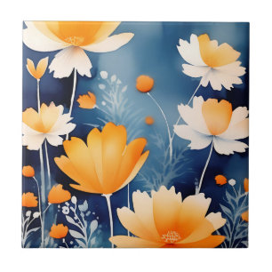 Bold Orange Watercolor Floral Fliese
