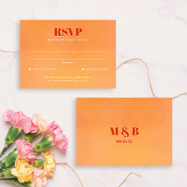 Bold Orange Watercolor Sunset Monogram Wedding RSVP Karte