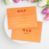 Bold Orange Watercolor Sunset Monogram Wedding RSVP Karte