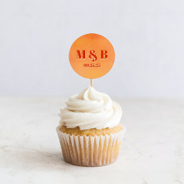 Bold Orange Watercolor Sunset Monogram Wedding Runder Aufkleber