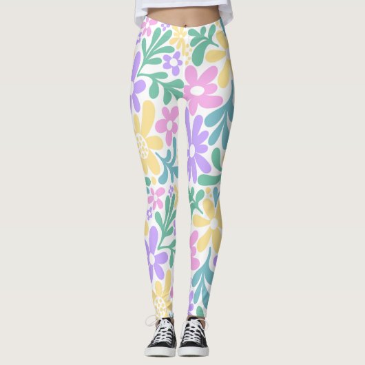Bold Pastel Retro Floral Leggings (Vorderseite)