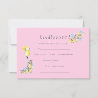 Bold Pastel Watercolor Citrus Wedding RSVP Karte