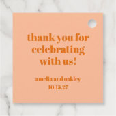 Bold Peach Orange Retro Custom Wedding Vielen Dank Geschenkanhänger (Rückseite)
