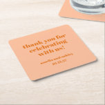 Bold Peach Orange Retro Custom Wedding Vielen Dank Rechteckiger Pappuntersetzer<br><div class="desc">Fügen Sie mit diesen personalisierten Dankeschön-Untersetzer Ihrer Hochzeitsfeier oder Sonderveranstaltung eine durchdachte Touch hinzu! Mit einem modernen und minimalistischen Design in sanften Peach Orange mit eleganter weißer Typografie sind diese Untersetzer eine stilvolle Art, Ihre Gäste zu schätzen. Sie sind mit den Namen des Paares und dem Hochzeitsdatum individuell einstellbar und...</div>