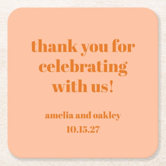 Bold Peach Orange Retro Custom Wedding Vielen Dank Rechteckiger Pappuntersetzer (Vorderseite)