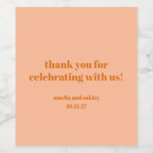 Bold Peach Orange Retro Custom Wedding Vielen Dank Weinetikett (Einzelnes Label)
