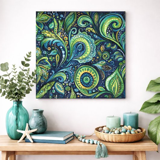 Bold Peacock Paisley Watercolor Wall Art Poster