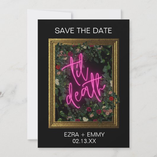 Bold Pink and Black Floral Til Death Save the Date (Vorderseite)