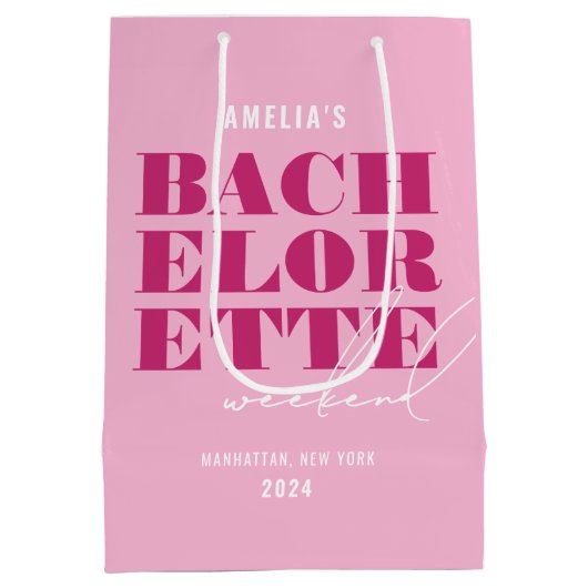Bold Pink Bachelorette Weekend Mittlere Geschenktüte (Rückseite)