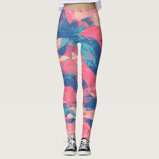 🎨 Bold Pink & Blue Abstract Pattern - Dynamic & F Leggings (Vorderseite)