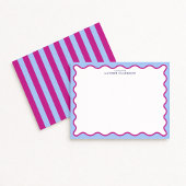Bold Pink & Blue Striped Wavy Frame Note Card Einladung