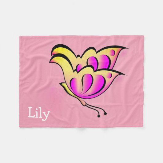  Bold pink butterfly - personalized  Fleecedecke (Vorderseite (Horizontal))