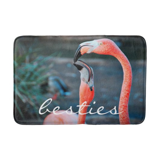 Bold Pink Flamingo Besties Friends Foto Niedlicher Badematte (Vorderseite)