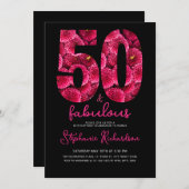 Bold Pink Floral 50 and Fabulous Birthday Party Einladung (Vorne/Hinten)