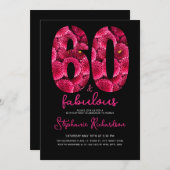 Bold Pink Floral 60 and Fabulous Birthday Party Einladung (Vorne/Hinten)