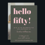Bold Pink Green Modern 50. Geburtstag Foto Einladung<br><div class="desc">Fette Typografie Rosa und Waldgrün Moderne 50. Geburtstag Einladung mit Ihrem Foto</div>
