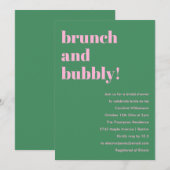 Bold Pink Green Modern Brunch Bubbly Bridal Shower Einladung (Vorne/Hinten)
