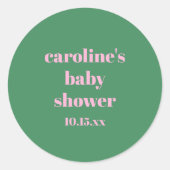 Bold Pink Green Modern Fun Custom Baby Shower Runder Aufkleber (Vorderseite)