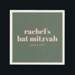 Bold Pink Green Personalisiert Bat Mitzvah Name Serviette<br><div class="desc">Personalisierte,  mutige Typografie Rosa und Grün des Waldes Mitzvah Napkins</div>